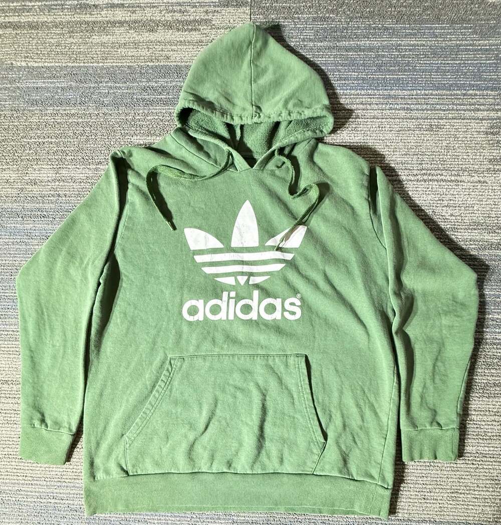 Adidas Trefoil Hoodie Size L Green Pullover Fleece